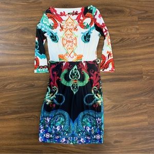 XS Roberto Cavalli Patterned 3/4 Sleeve Dress